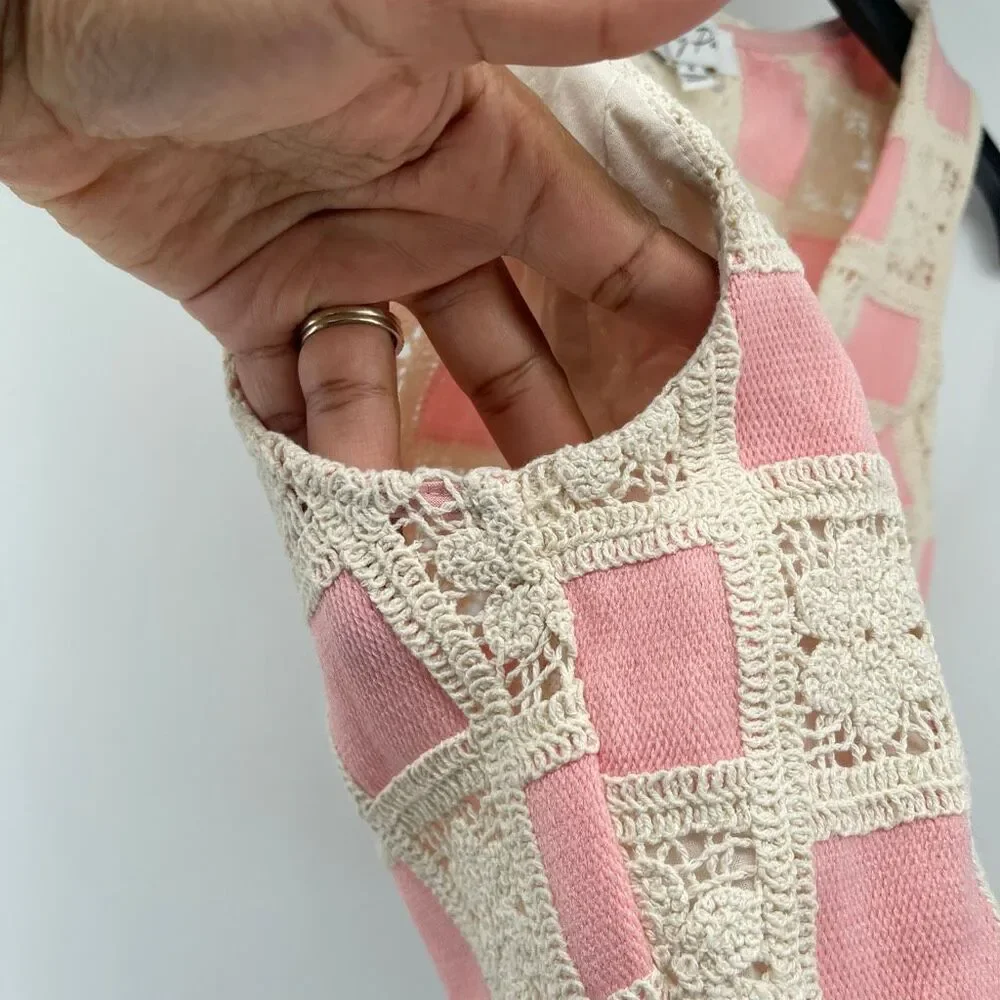 Emory Park Crochet Lace Tie Front Vest Small Pink Boho Festival Cottagecore - Picture 7 of 12